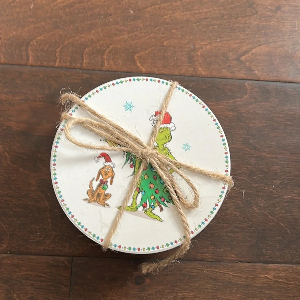 Set Of 4 Ceramic Grinch Max And Friends Coasters New Christmas Round